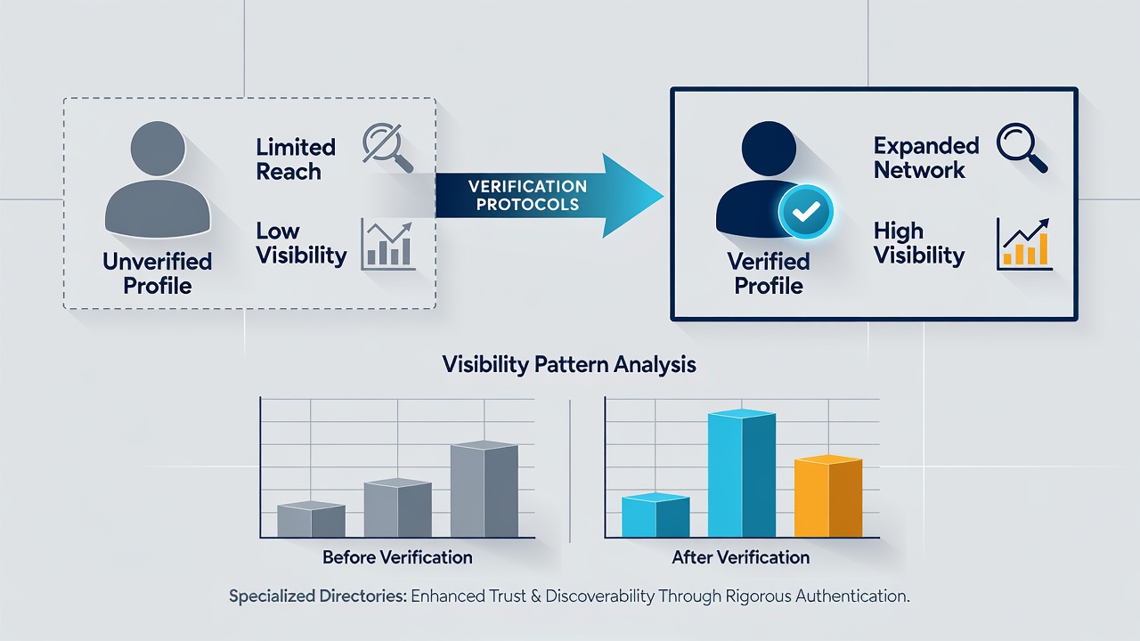 Chart displaying visibility distribution shifts for verified versus unverified profiles across multiple directory categories