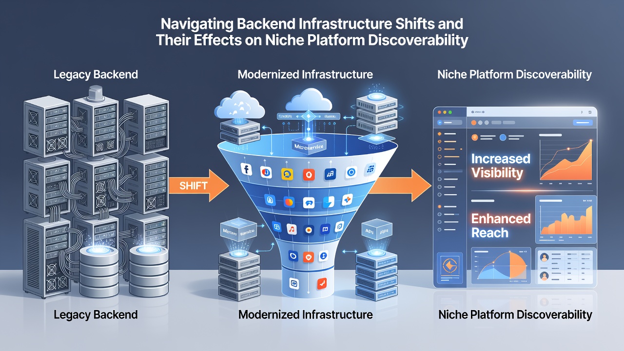 Network diagram showing data flow between backend systems and discovery tools for niche platforms